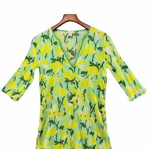 J. Crew Green & Yellow tunic Floral Swim Coverup size medium
